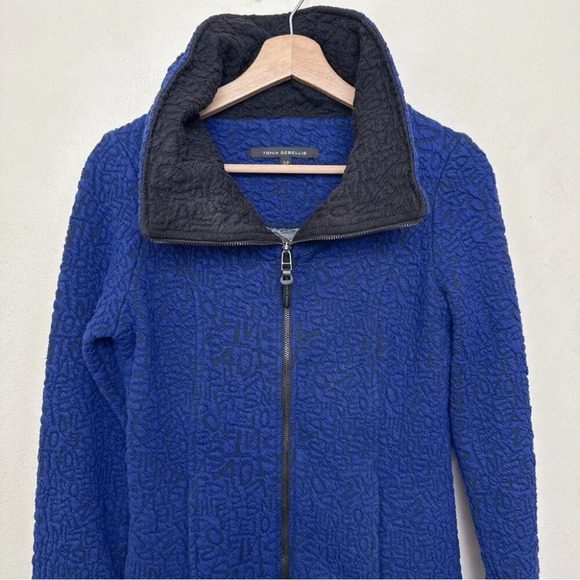 TONIA DEBELLIS Womens Small Textured Stretch Full Zip Ruched Collar Jacket - Picture 4 of 14